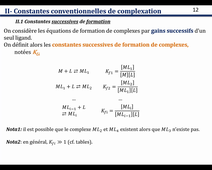 Définition des constantes conventionnelles de complexation