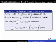 Chapitre 1 - Intégrales généralisées - Séquence 3 - Extrait 2 - Linéarité