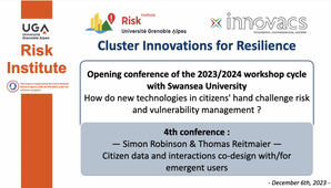 Workshop Cycle « Innovations for Resilience » : How do new technologies in citizens hand challenge risk and vulnerability management ? Simon Robinson & Thomas Reitmaier - 06/12/2023