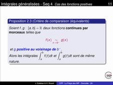 Chapitre 2 - Intégrales généralisées - Séquence 4 - Extrait 3 - Critères de cv équivalents