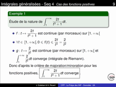 Chapitre 2 - Intégrales généralisées - Séquence 4 - Extrait 2.5 - Majoration-Minoration - Exemple - Erreurs classiques