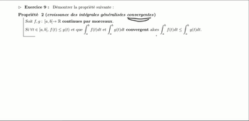 Chapitre 2 - Intégrales généralisées - Exercice 9