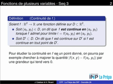 Fonctions de plusieurs variables - Séquence 3 - Continuité et continuité partielle
