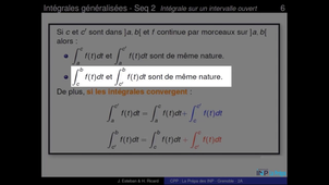 Chapitre 1 - Intégrales généralisées - Séquence 2 - Extrait 3 - Independance du choix de c